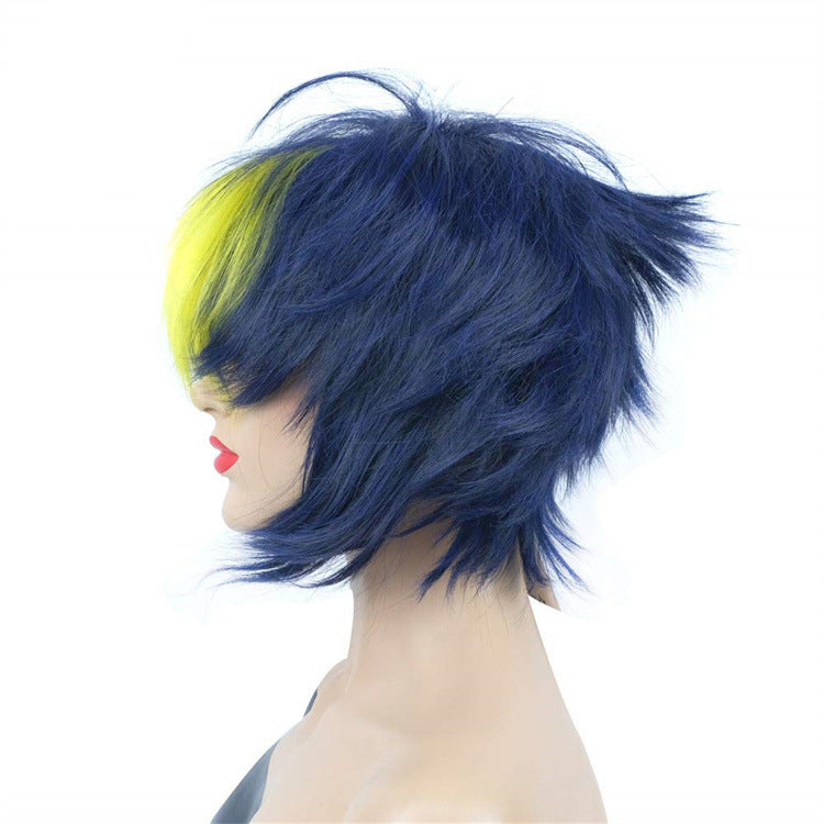 Export Cross-Border Holiday Messy-Look Women's Halloween Short Straight Hair Yellow & Blue Party Character Wig