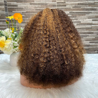 Human Hair Pixie Curly Wigs 250% Real Hair Head Set 13x4 Front Lace Wig