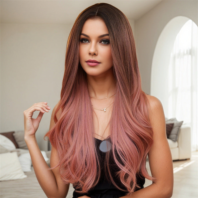 wig female center parted black powder gradient microcurls wig gradient wig