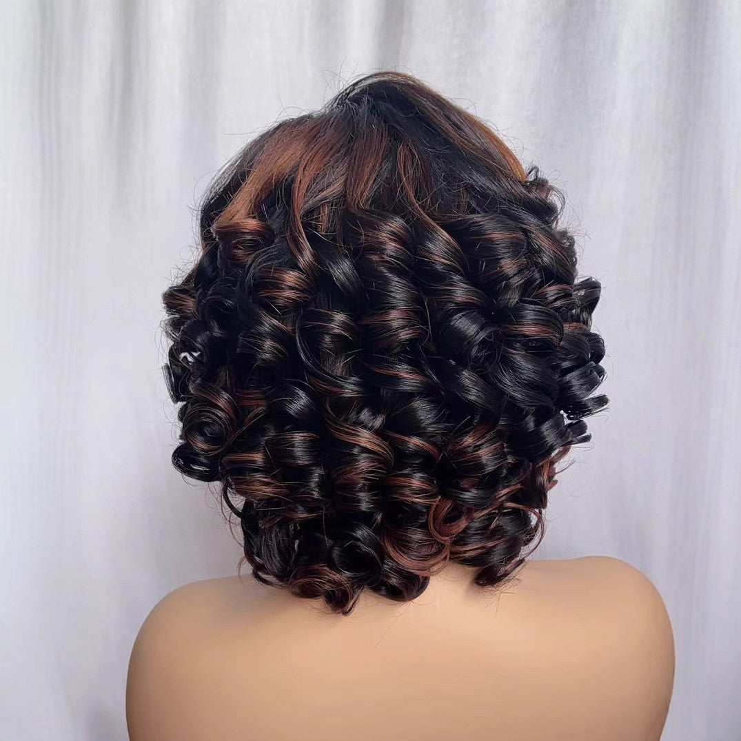 Front Lace Wig Head Covers Medium Roman Curls Intercolor African Foreign Trade Curly Hair Covers Full Real Hair