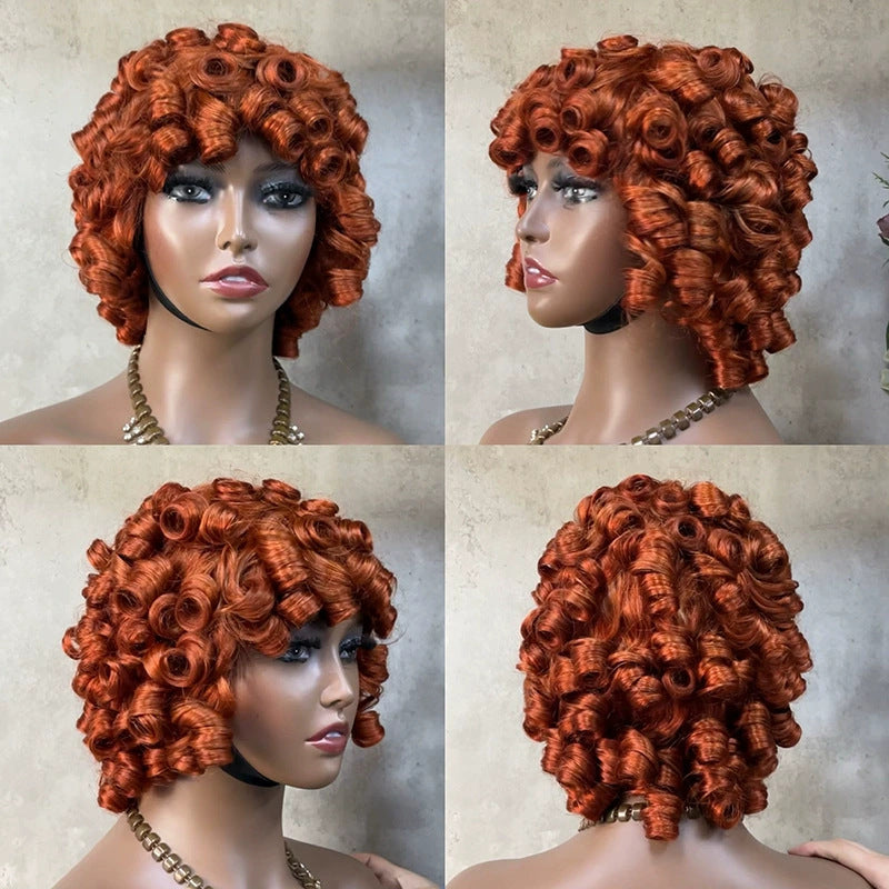 African Small Curly Hair Roman Short Curly Hair Head Covering 13 * 4 Real Hair Wig