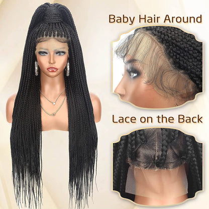 Braid Head Covers Long Straight Hair Hand Hooked Front Lace High Temperature Silk Full Head Covers