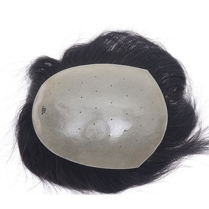 Men's Wig Pieces Uncut Natural Bio Scalp Big Back Ultra Thin Bald Head Real Hair Hand Woven Head Hair Replacement