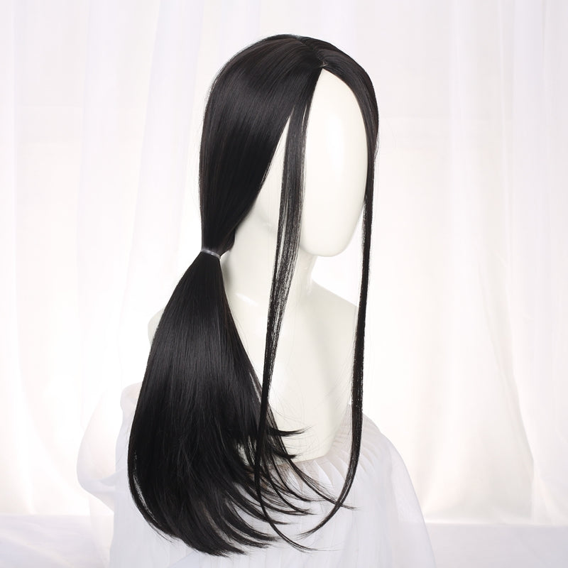 Long Straight Hair Black Wigs Head Round Face No Trace Cos Female Full Hair