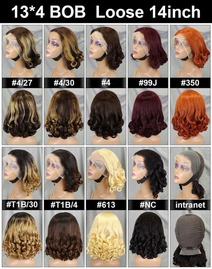 Wigs 13*4 Lace Loose bob Wig 100%human Hair Real Hair Hair