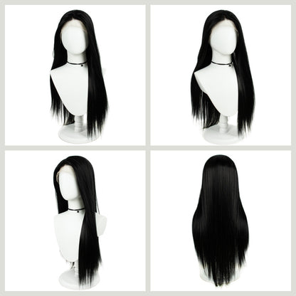 13*3 Large Area HD Forehead Lace Hand-woven Black Chemical Fiber Long Straight Wig