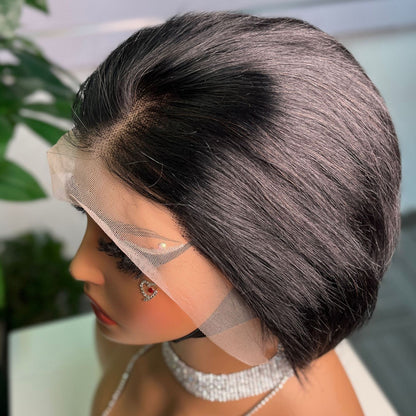 Female Medium Long Hair Parted Korean Style Without Bangs 13x4 Front Lace Wig Real Hair Bangs