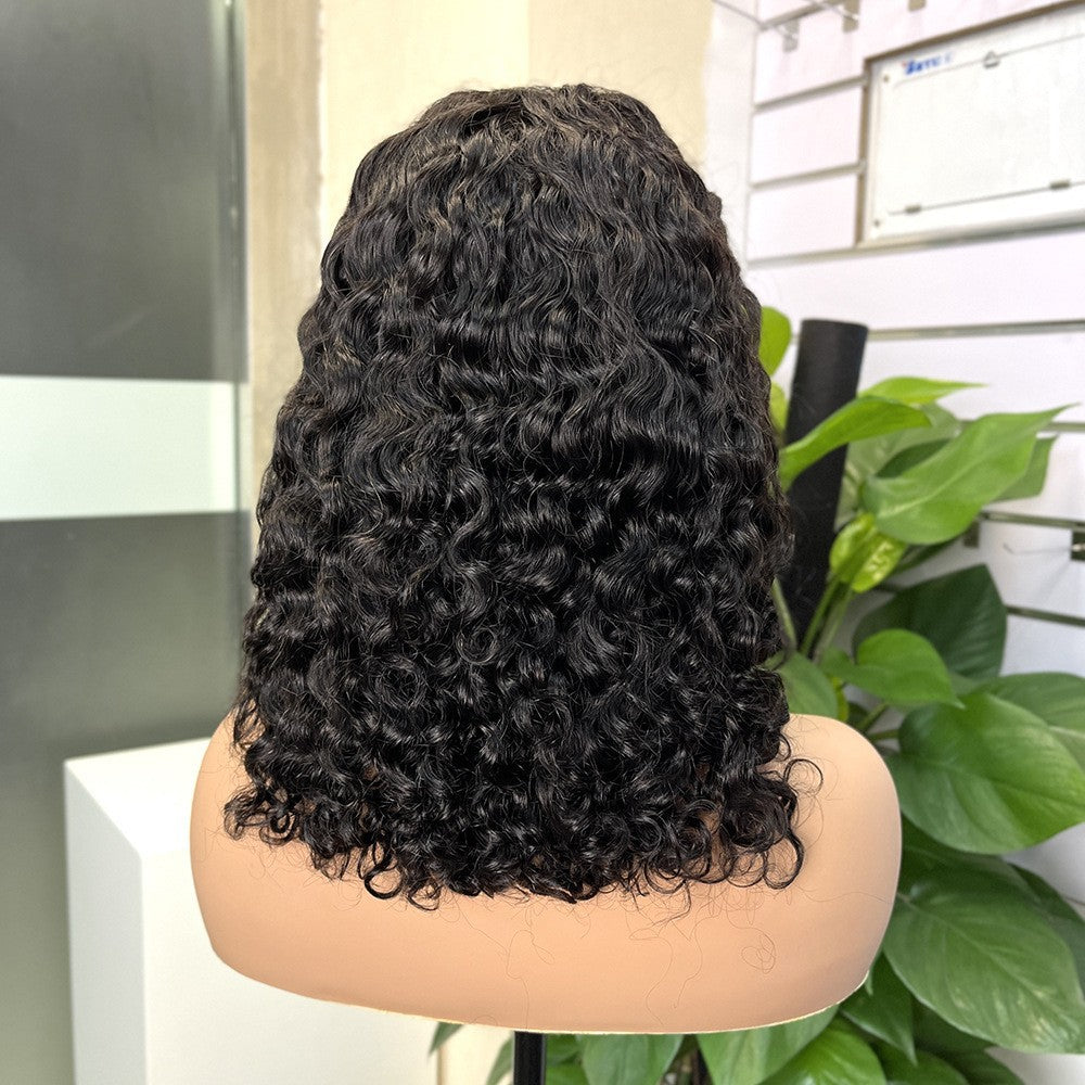 Wig Female Black Long Hair Small Curls Short Curls 5x5 Waterglueless Real Hair