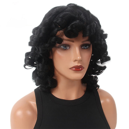 Export Trade: African Women's Black Short Curly Wig with Partable Bangs and Detachable Hairpiece
