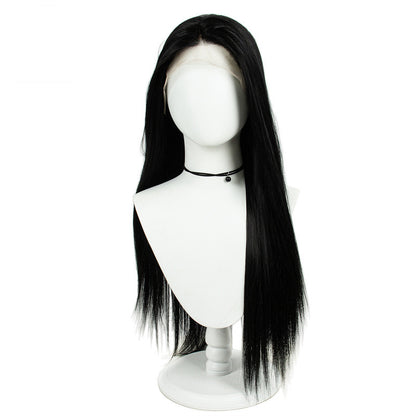 13*3 Large Area HD Forehead Lace Hand-woven Black Chemical Fiber Long Straight Wig