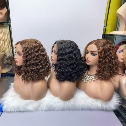 4x4 lace bob wig water wave 14inch 250% 12A human hair