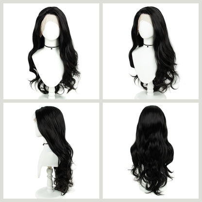 13x3 Chemical Fiber Front Lace Wig Simulation Human Hair Black Big Wave Curl Wig