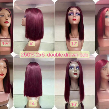 2x6 Lace Bone Straight 99J Color 100%human Hair Cross-border Real Hair