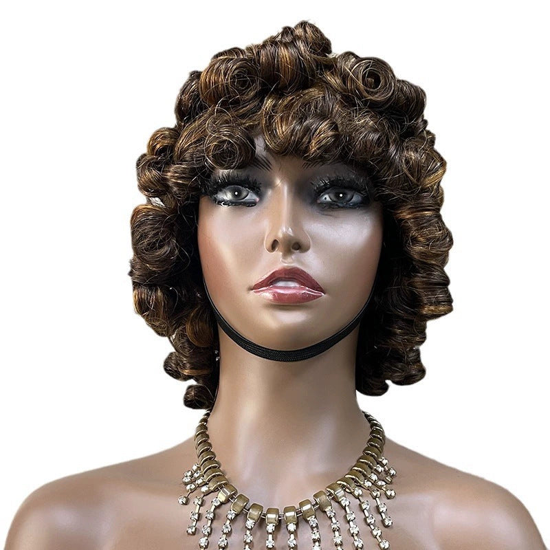 African Small Curly Hair Roman Short Curly Hair Head Covering 13 * 4 Real Hair Wig