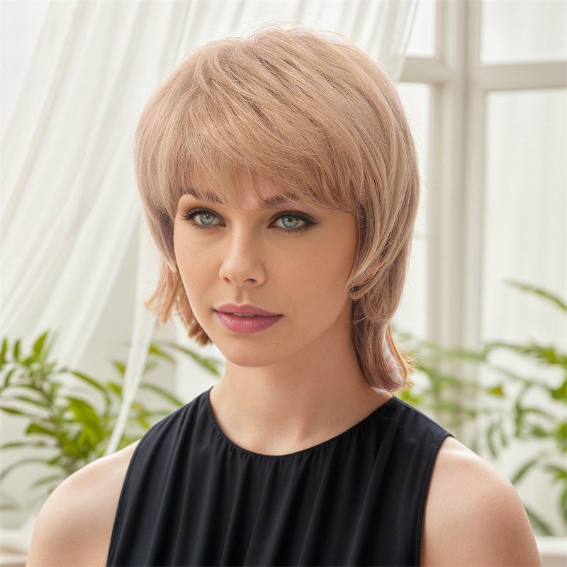 wish Hot-selling wig Yellow realistic natural side-parted bangs short wig