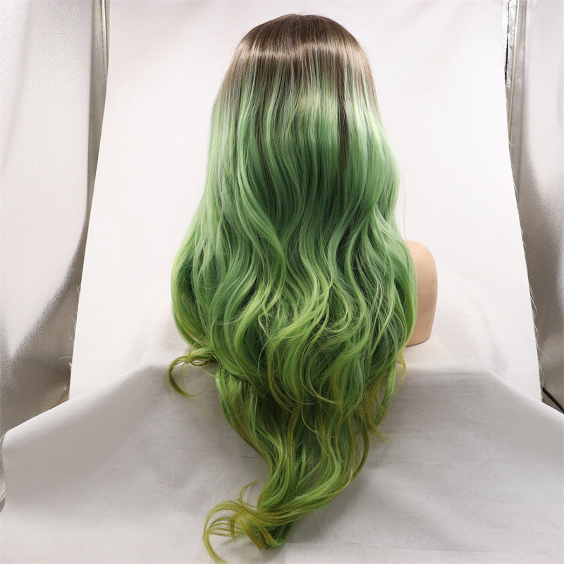 Large-Area Front Lace 13/4 Wig with Wide Head Circumference Green Ombre Natural Curls Center Part or Free Parting Lace Wig