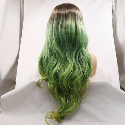 Large-Area Front Lace 13/4 Wig with Wide Head Circumference Green Ombre Natural Curls Center Part or Free Parting Lace Wig