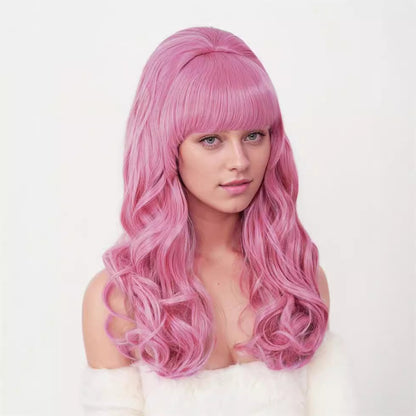 cos party wig rose net pink top hat cross-border festival long curly hair set Christmas high temperature wire headpiece