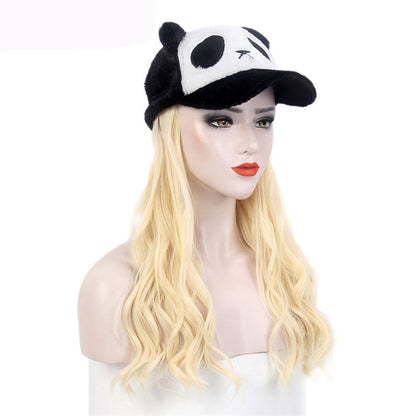 Export European & American Style Winter Women's Hat & Wig Set Long Curly 613 Blonde Wig Hat Set