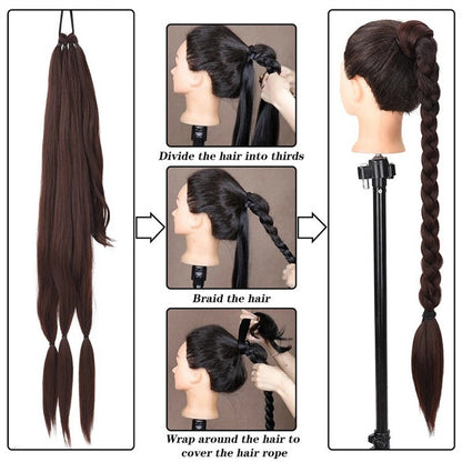 Export Trade Wig Ponytail Braided Style Wig Ponytail Extension Three-Strand Braid Export Trade Wig Ponytail Braided Hair Extension