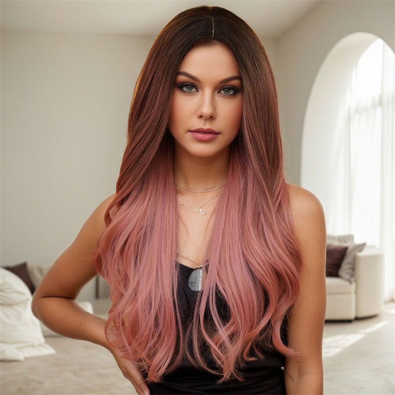 wig female center parted black powder gradient microcurls wig gradient wig