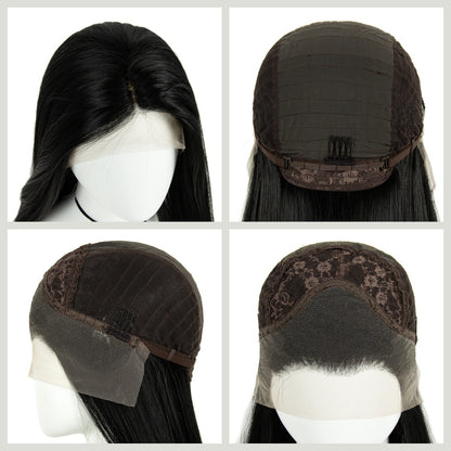 13*3 Large Area HD Forehead Lace Hand-woven Black Chemical Fiber Long Straight Wig