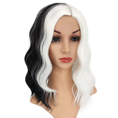 Skunk Stripe Wig Cruella Deville New Style Short Wavy Wig