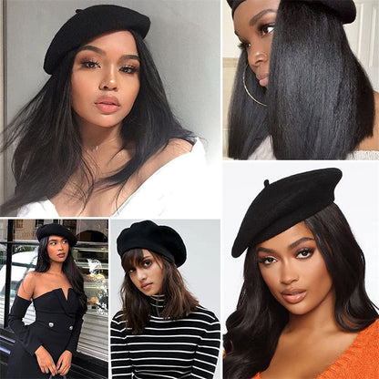 Hatwig beret hat wig multi-color black shoulder-length versatile women's invisible wig cap export foreign trade