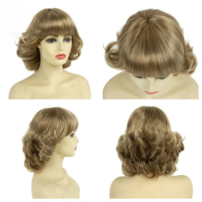 New European and American cross-border wigs for women, golden highlights and bangs versatile for daily use, Japanese hair wigs