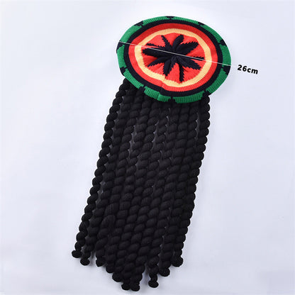 Rastawigbraidedhat Jamaican African polyester dirty braid wig with knitted hat foreign trade hot men