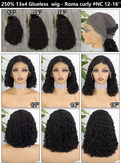 250% 13*4 Glueless Wig-roma Curly 100% human Hair Real Hair Hair