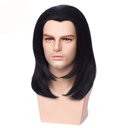 70s80s 70s men's retro cosplay wig black widow's peak Halloween wig export