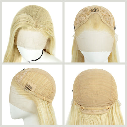 Platinum blonde hand-woven high-definition front fiber lace wig cap 13*3 wig for women