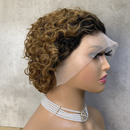 Real Hair Pixie Dyeable Center Parted Angled Parted Wig Head Covering Fashion Human Hair Wig