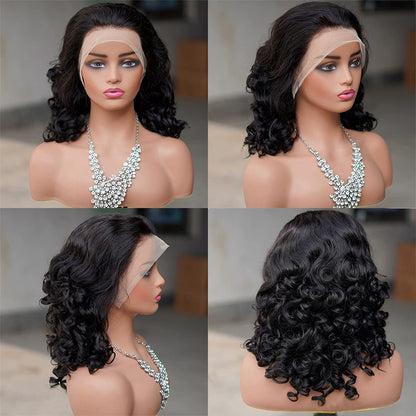 Real Hair Head Cover 13x4 Lace Frontal Bouncy Curl Wigs