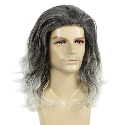 New Halloween Wig Retro Rock Gray Gradient Men's Long Wig