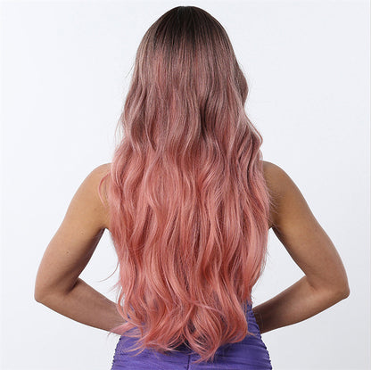 Wig Female Daily Net Red Sweet Head Dyed Black pink Gradient Wigs