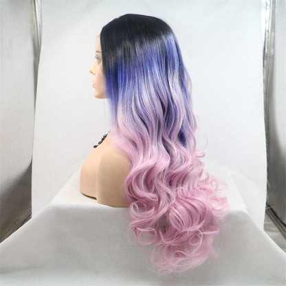 New wig 13*4 hand-crocheted lace wig with invisible powder blue gradient center parting