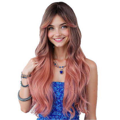Wig Female Daily Net Red Sweet Head Dyed Black pink Gradient Wigs