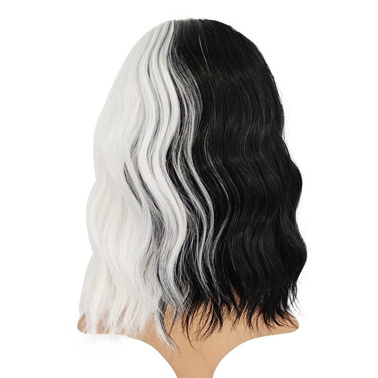 Skunk Stripe Wig Cruella Deville New Style Short Wavy Wig