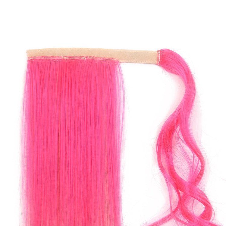 New hair extensions color gradient girly style three-color long straight Velcro ponytail