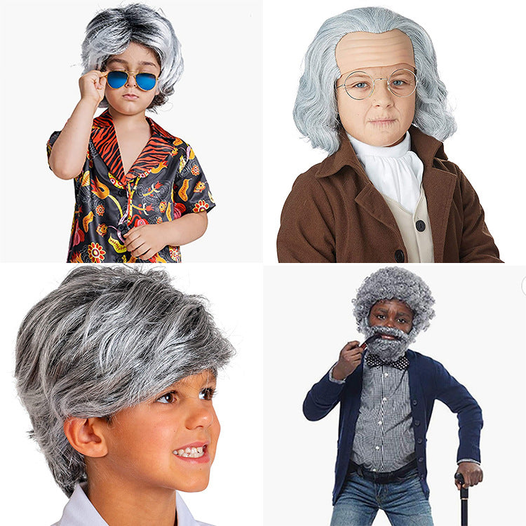 Old Man Wig for Kids Grandpa Gray Children's Ben Franklin Wig Headpiece Hot Sale