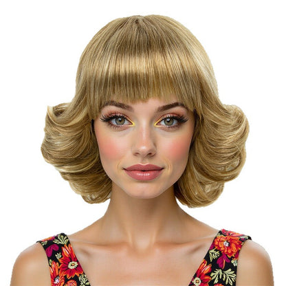New European and American cross-border wigs for women, golden highlights and bangs versatile for daily use, Japanese hair wigs