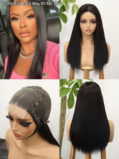 Wig Real Hair Front Lace Head Cover 250% 4x4 Lace Wig 100% Human Hair