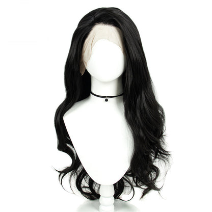 13x3 Chemical Fiber Front Lace Wig Simulation Human Hair Black Big Wave Curl Wig