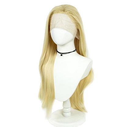 Platinum blonde hand-woven high-definition front fiber lace wig cap 13*3 wig for women