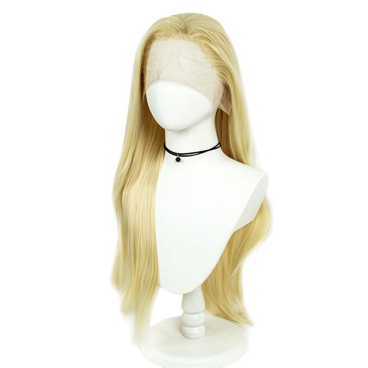 Platinum blonde hand-woven high-definition front fiber lace wig cap 13*3 wig for women