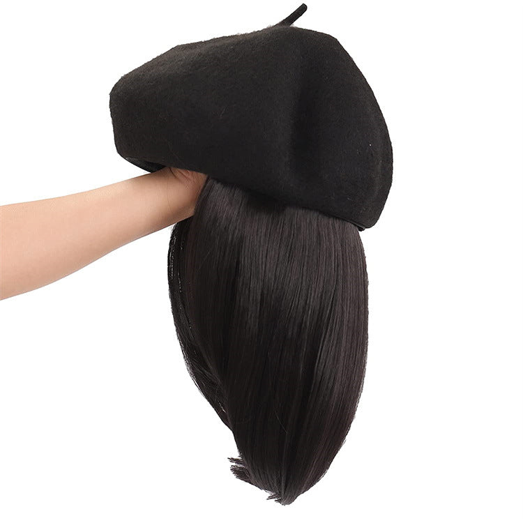 Hatwig beret hat wig multi-color black shoulder-length versatile women's invisible wig cap export foreign trade