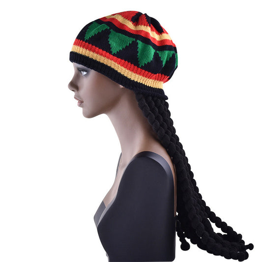 Rastawigbraidedhat Jamaican African polyester dirty braid wig with knitted hat foreign trade hot men