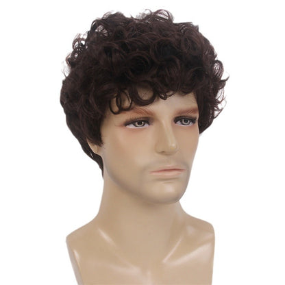 New Chemical Fiber Short Curly Wig Men's Light Breathable Brown 12 Inch Head Cover